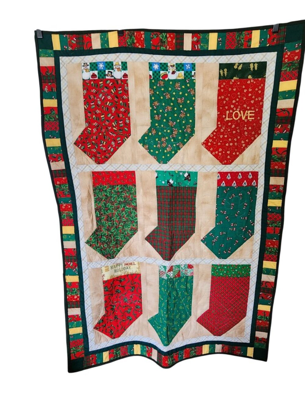 Handmade Christmas Quilt With Stocking Design